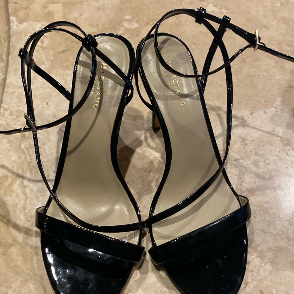 Marciano Patent Leather Sandal Heels.